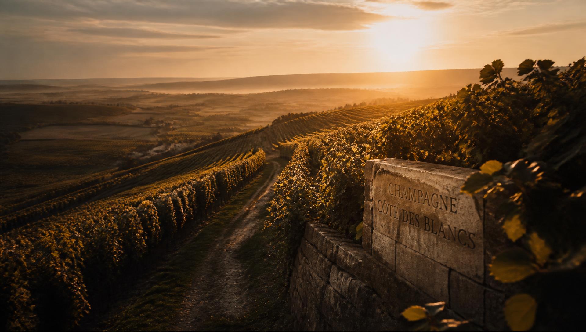 Vignoble de la Côte des Blancs au coucher du soleil